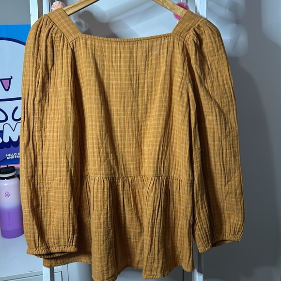 Madewell New M Milkbrook Gold Yellow Plaid Puff-Sleeve Peplum Top - Picture 5 of 5